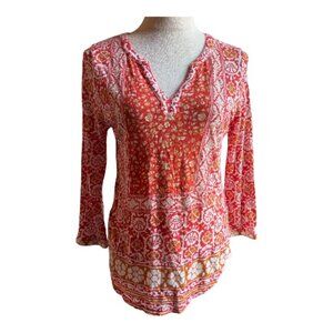 Lucky Brand Boho Floral Print Peasant Blouse Size S (2370)